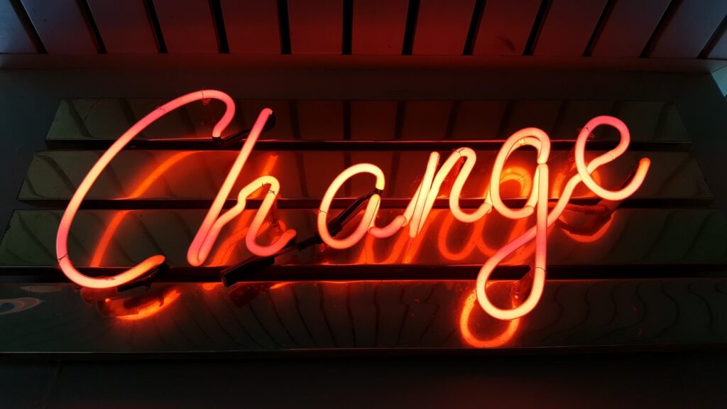 A photo of a neon 'Change' used to adorn the post that announces that Claris have released the FileMaker Pro 19.2.2 update.