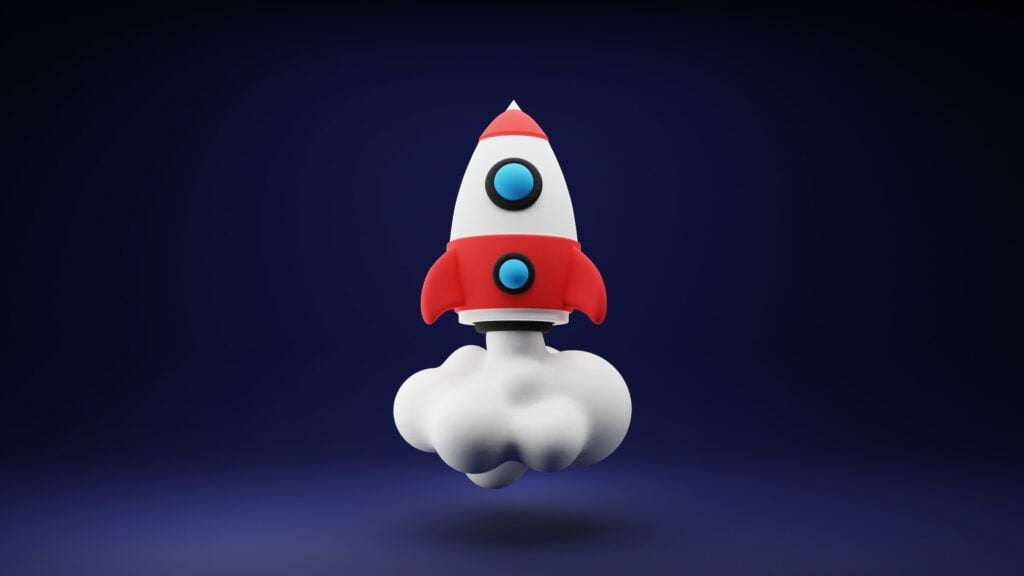 3D render of a cartoon-style space rocket.