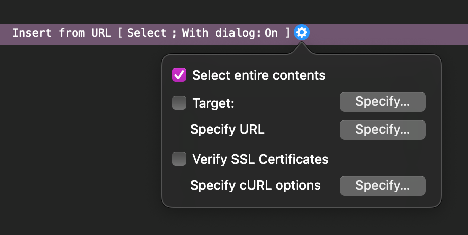 A screenshot of the Insert from URL script step in Claris/FileMaker. 