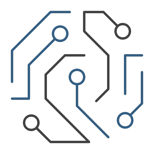 An icon comprising a geometric pattern drawn from five circles with a connecting line, plus two other lines unconnected to a circle. The icon is being used to represent the word 'Advanced.