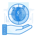 An illustration of a hand holding the Earth with pins in various locations, used to illustrate the article.